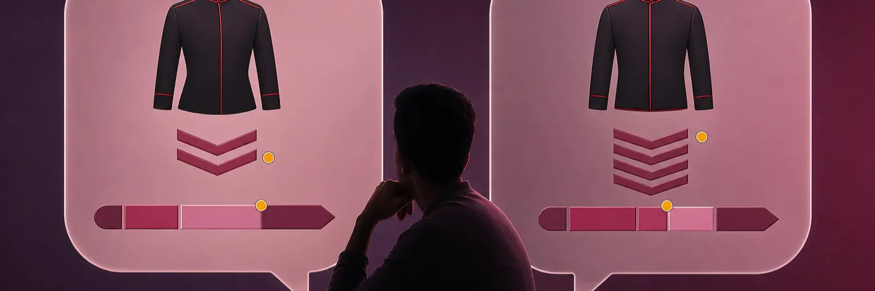 Faceless man between two speech panels showing mismatched Marine uniform, rank, and timeline details.