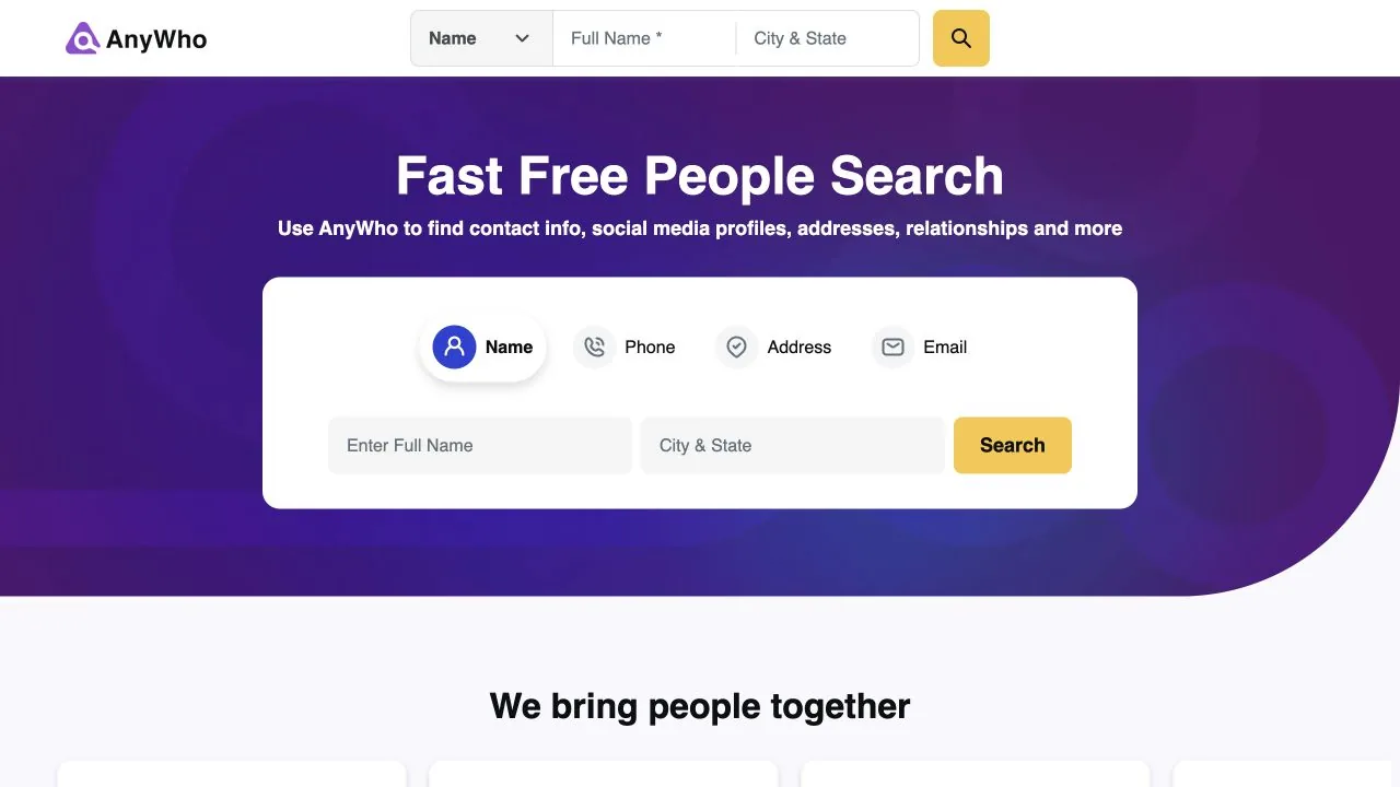 AnyWho landing page