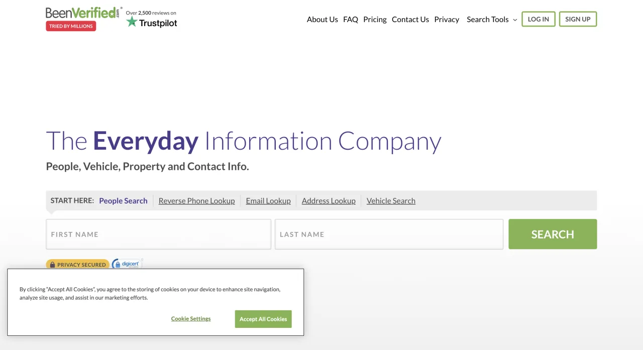 BeenVerified landing page