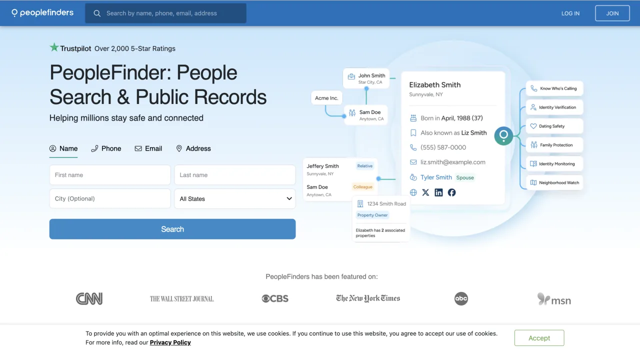 PeopleFinders landing page