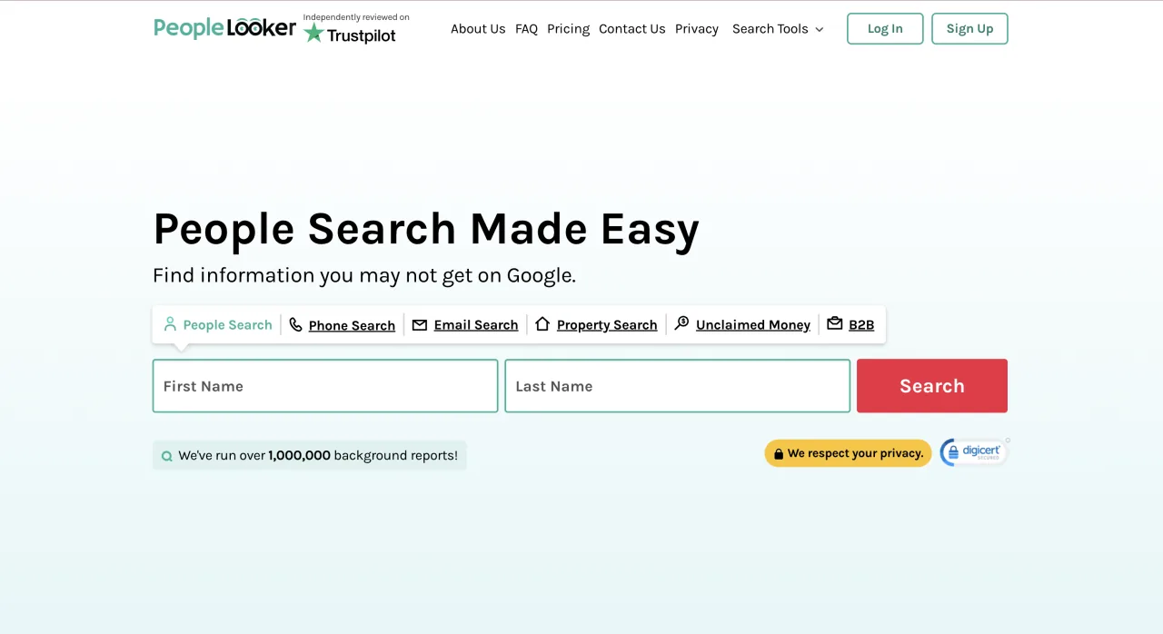 PeopleLooker landing page