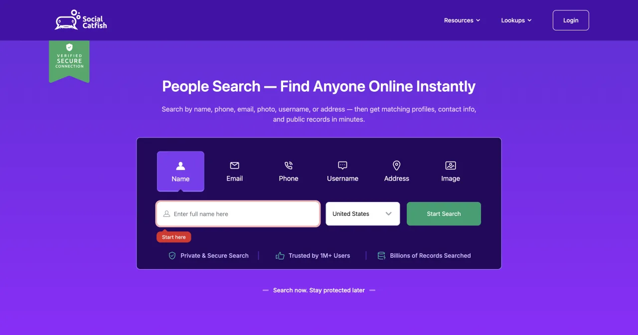 Social Catfish landing page