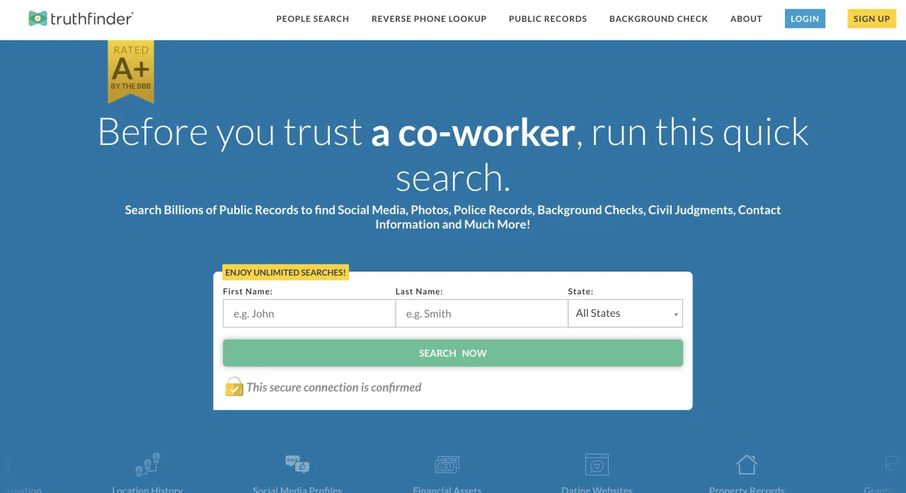 TruthFinder landing page
