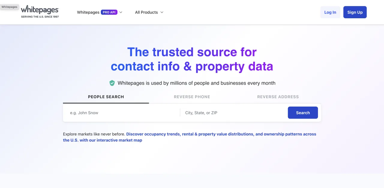 Whitepages landing page